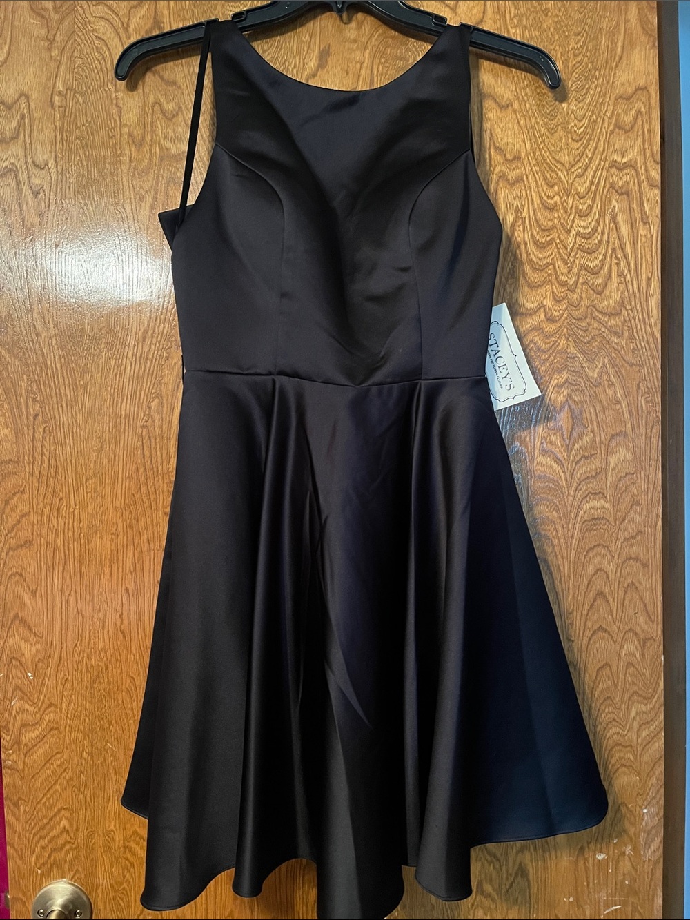 Alyce Paris Black Satin Fit-and-Flare Mini Dress